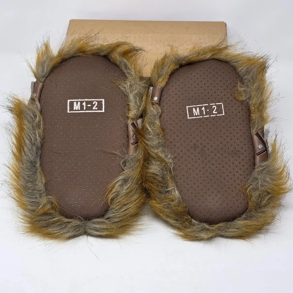 Disney Star Wars Slippers Chewbacca Brown Faux Fur Kids Size Medium 1-2‎ Fuzzy